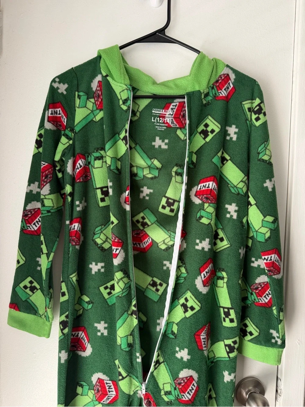 Green Creeper-Print Kids One-Piece Bodysuit with Hood
